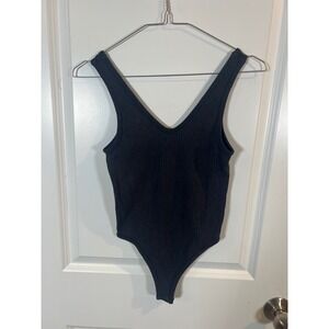 Gypsy + Jade Womens Bodysuit Ribbed‎ V-Neck Black XS/S